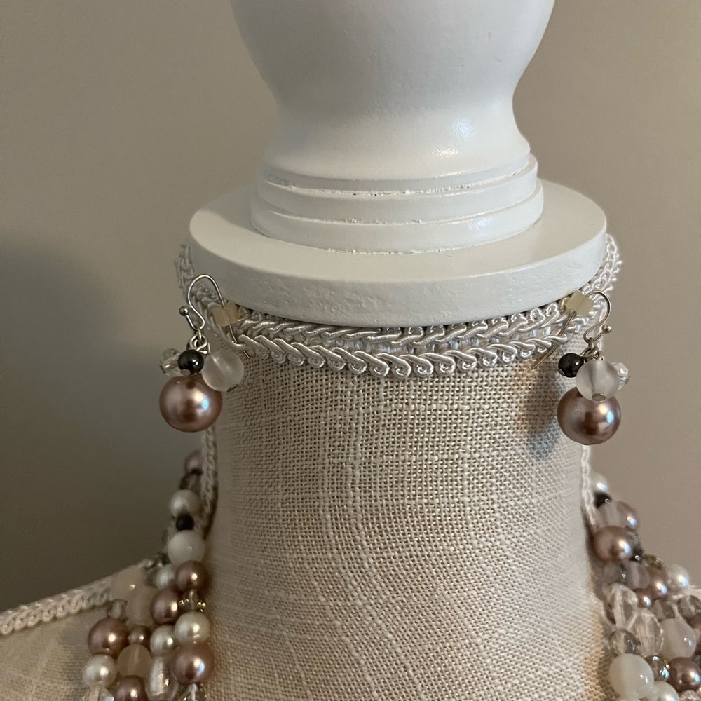 WHBM faux pink pearl necklace & earrings set